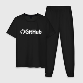 Мужская пижама хлопок с принтом GitHub в Новосибирске, 100% хлопок | брюки и футболка прямого кроя, без карманов, на брюках мягкая резинка на поясе и по низу штанин
 | Тематика изображения на принте: git hub | github | it | кодинг | программист