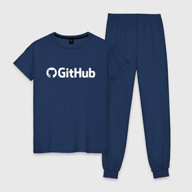 Женская пижама хлопок с принтом GitHub в Новосибирске, 100% хлопок | брюки и футболка прямого кроя, без карманов, на брюках мягкая резинка на поясе и по низу штанин | git hub | github | it | кодинг | программист