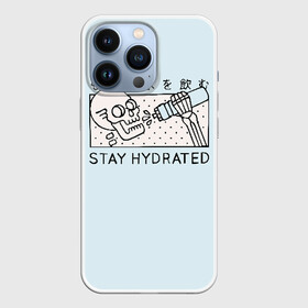 Чехол для iPhone 13 Pro с принтом STAY HYDRATED в Новосибирске,  |  | death | japan | skeleton | sport | vegan | water | yoga | веган | вегетарианство | вода | йога | скелет | спорт | хэллоуин | череп | япония