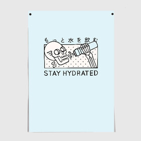 Постер с принтом STAY HYDRATED в Новосибирске, 100% бумага
 | бумага, плотность 150 мг. Матовая, но за счет высокого коэффициента гладкости имеет небольшой блеск и дает на свету блики, но в отличии от глянцевой бумаги не покрыта лаком | Тематика изображения на принте: death | japan | skeleton | sport | vegan | water | yoga | веган | вегетарианство | вода | йога | скелет | спорт | хэллоуин | череп | япония