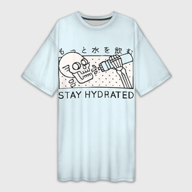 Платье-футболка 3D с принтом STAY HYDRATED в Новосибирске,  |  | death | japan | skeleton | sport | vegan | water | yoga | веган | вегетарианство | вода | йога | скелет | спорт | хэллоуин | череп | япония