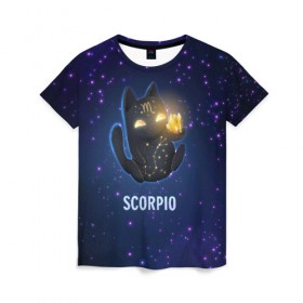 Женская футболка 3D с принтом Скорпион в Новосибирске, 100% полиэфир ( синтетическое хлопкоподобное полотно) | прямой крой, круглый вырез горловины, длина до линии бедер | вселенная | гороскоп | знаки зодиака | зодиак | космос | медитация | планеты