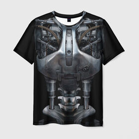 Мужская футболка 3D с принтом Терминатор т-800 в Новосибирске, 100% полиэфир | прямой крой, круглый вырез горловины, длина до линии бедер | броня | железный | костюм | машина | механизм | робот | скелет | скилет | сталь | стальной | т800 | терминатор