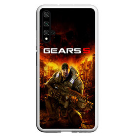 Чехол для Honor 20 с принтом GEARS 5 в Новосибирске, Силикон | Область печати: задняя сторона чехла, без боковых панелей | alien | combat | fight | game | gears 5 | gears of war | gun | human | man | monsters | powerful | saw | strong | war | weapon | игры