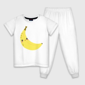 Детская пижама хлопок с принтом Веселенький бананчик в Новосибирске, 100% хлопок |  брюки и футболка прямого кроя, без карманов, на брюках мягкая резинка на поясе и по низу штанин
 | банан | веселье | карикатура | фрукты