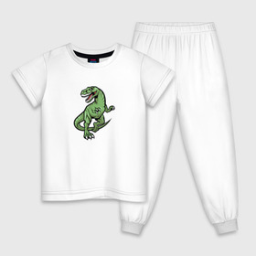 Детская пижама хлопок с принтом Динозавр в Новосибирске, 100% хлопок |  брюки и футболка прямого кроя, без карманов, на брюках мягкая резинка на поясе и по низу штанин
 | 