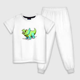 Детская пижама хлопок с принтом Динозавр в Новосибирске, 100% хлопок |  брюки и футболка прямого кроя, без карманов, на брюках мягкая резинка на поясе и по низу штанин
 | 