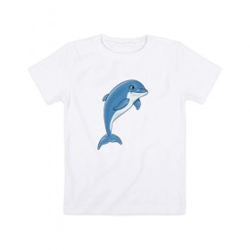 Детская футболка хлопок с принтом Дельфин в Новосибирске, 100% хлопок | круглый вырез горловины, полуприлегающий силуэт, длина до линии бедер | дельфин | милота | рисунок