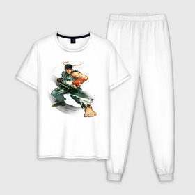 Мужская пижама хлопок с принтом Street Fighter Ryu в Новосибирске, 100% хлопок | брюки и футболка прямого кроя, без карманов, на брюках мягкая резинка на поясе и по низу штанин
 | street fighter ryu