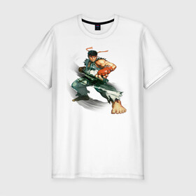 Мужская футболка хлопок Slim с принтом Street Fighter Ryu в Новосибирске, 92% хлопок, 8% лайкра | приталенный силуэт, круглый вырез ворота, длина до линии бедра, короткий рукав | street fighter ryu