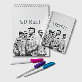 Блокнот с принтом Starset Band в Новосибирске, 100% бумага | 48 листов, плотность листов — 60 г/м2, плотность картонной обложки — 250 г/м2. Листы скреплены удобной пружинной спиралью. Цвет линий — светло-серый
 | Тематика изображения на принте: logo | rock | starset | лого | рок | старсет