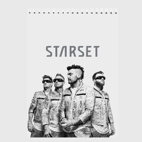 Скетчбук с принтом Starset Band в Новосибирске, 100% бумага
 | 48 листов, плотность листов — 100 г/м2, плотность картонной обложки — 250 г/м2. Листы скреплены сверху удобной пружинной спиралью | Тематика изображения на принте: logo | rock | starset | лого | рок | старсет