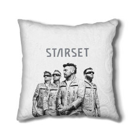 Подушка 3D с принтом Starset Band в Новосибирске, наволочка – 100% полиэстер, наполнитель – холлофайбер (легкий наполнитель, не вызывает аллергию). | состоит из подушки и наволочки. Наволочка на молнии, легко снимается для стирки | logo | rock | starset | лого | рок | старсет