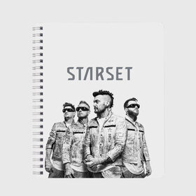 Тетрадь с принтом Starset Band в Новосибирске, 100% бумага | 48 листов, плотность листов — 60 г/м2, плотность картонной обложки — 250 г/м2. Листы скреплены сбоку удобной пружинной спиралью. Уголки страниц и обложки скругленные. Цвет линий — светло-серый
 | Тематика изображения на принте: logo | rock | starset | лого | рок | старсет