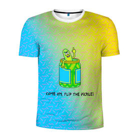 Мужская футболка 3D спортивная с принтом Pickle Rick в Новосибирске, 100% полиэстер с улучшенными характеристиками | приталенный силуэт, круглая горловина, широкие плечи, сужается к линии бедра | pickle | rick and morty | vdkovmar | банка | огурец | палец | прикол | рик и морти