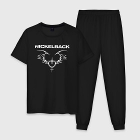 Мужская пижама хлопок с принтом Nickelback в Новосибирске, 100% хлопок | брюки и футболка прямого кроя, без карманов, на брюках мягкая резинка на поясе и по низу штанин
 | back | nickel | nickelback | альтернативный | вот ваша сдача | группа | дэниел адэр | майк крюгер | метал | никелбек | никель | никл бек | постгранж | райан пик | рок | хард | хардрок | чед крюгер