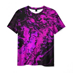 Мужская футболка 3D с принтом Пурпурные краски в Новосибирске, 100% полиэфир | прямой крой, круглый вырез горловины, длина до линии бедер | abstract | acrylic | art | color | liquid | modern | paint | painting | splash | абстракция | акрил | арт | брызги | жидкость | искусство | краска | рисунок | современный