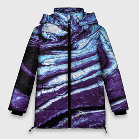 Женская зимняя куртка 3D с принтом Фиолетовые краски металлик в Новосибирске, верх — 100% полиэстер; подкладка — 100% полиэстер; утеплитель — 100% полиэстер | длина ниже бедра, силуэт Оверсайз. Есть воротник-стойка, отстегивающийся капюшон и ветрозащитная планка. 

Боковые карманы с листочкой на кнопках и внутренний карман на молнии | 