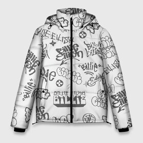 Мужская зимняя куртка 3D с принтом Billie Eilish Graffiti Gray в Новосибирске, верх — 100% полиэстер; подкладка — 100% полиэстер; утеплитель — 100% полиэстер | длина ниже бедра, свободный силуэт Оверсайз. Есть воротник-стойка, отстегивающийся капюшон и ветрозащитная планка. 

Боковые карманы с листочкой на кнопках и внутренний карман на молнии. | Тематика изображения на принте: billie | eilish | graffiti | grunge | айлиш | беляш | беляшик | билли | биляш | граффити | татуировки