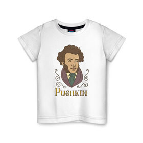 Детская футболка хлопок с принтом А.С.Пушкин в Новосибирске, 100% хлопок | круглый вырез горловины, полуприлегающий силуэт, длина до линии бедер | а.с.пушкин | знания | классик | литература | писатели | писатель | писатель классик | пушкин | школа | школьная программа