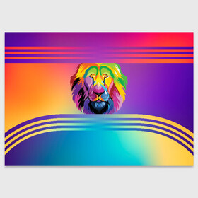 Поздравительная открытка с принтом Радужный лев в Новосибирске, 100% бумага | плотность бумаги 280 г/м2, матовая, на обратной стороне линовка и место для марки
 | абстракция | африка | градиент | грива | животное | зверь | зодиак | клетка | король | лещенко | львица | переход | прайд | радуга | разноцветный | рык | сафари | тигр | хищник | царь | цвет