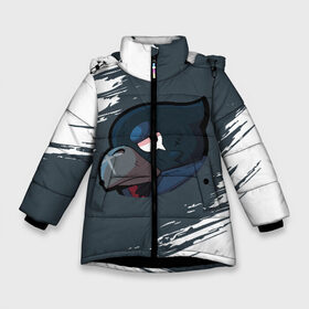 Зимняя куртка для девочек 3D с принтом BRAWL STARS CROW в Новосибирске, ткань верха — 100% полиэстер; подклад — 100% полиэстер, утеплитель — 100% полиэстер. | длина ниже бедра, удлиненная спинка, воротник стойка и отстегивающийся капюшон. Есть боковые карманы с листочкой на кнопках, утяжки по низу изделия и внутренний карман на молнии. 

Предусмотрены светоотражающий принт на спинке, радужный светоотражающий элемент на пуллере молнии и на резинке для утяжки. | brawl stars | bull | colt | crow | leon | stars | берли | бо | брок | ворон | джесси | динамайк | дэррил | кольт | леон | мортис | нита | пайпер | пенни | поко | пэм | рикошет | спайк | фрэнк | шелли | эль примо