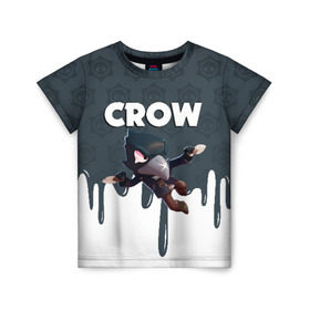 Детская футболка 3D с принтом BRAWL STARS CROW в Новосибирске, 100% гипоаллергенный полиэфир | прямой крой, круглый вырез горловины, длина до линии бедер, чуть спущенное плечо, ткань немного тянется | Тематика изображения на принте: brawl stars | bull | colt | crow | leon | stars | берли | бо | брок | ворон | джесси | динамайк | дэррил | кольт | леон | мортис | нита | пайпер | пенни | поко | пэм | рикошет | спайк | фрэнк | шелли | эль примо