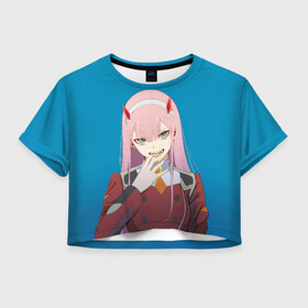 Женская футболка Crop-top 3D с принтом Darling In The Franxx в Новосибирске, 100% полиэстер | круглая горловина, длина футболки до линии талии, рукава с отворотами | 02 | anime | darling in the franxx | hiro | manga | zero two | аниме | ахегао | любимый во франксе | манга | милый во франксе | ноль два | хиро