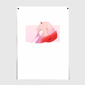 Постер с принтом Darling In The Franxx в Новосибирске, 100% бумага
 | бумага, плотность 150 мг. Матовая, но за счет высокого коэффициента гладкости имеет небольшой блеск и дает на свету блики, но в отличии от глянцевой бумаги не покрыта лаком | 02 | anime | darling in the franxx | hiro | manga | zero two | аниме | ахегао | любимый во франксе | манга | милый во франксе | ноль два | хиро