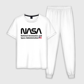 Мужская пижама хлопок с принтом NASA в Новосибирске, 100% хлопок | брюки и футболка прямого кроя, без карманов, на брюках мягкая резинка на поясе и по низу штанин
 | Тематика изображения на принте: alien | area 51 | nasa | space x | ufo | америка | американский | астронавт | звезды | земля | зона 51 | инопланетянин | космонавт | космос | луна | марс | наса | нло | планета | пришельцы | ракета | роскосмос | созвездие