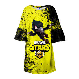 Детское платье 3D с принтом Brawl Stars CROW в Новосибирске, 100% полиэстер | прямой силуэт, чуть расширенный к низу. Круглая горловина, на рукавах — воланы | Тематика изображения на принте: brawl | brawl stars | crow | leon | stars | бравл | бравл старс | браво старс | игра | компьютерная | кров | леон | онлайн | старс