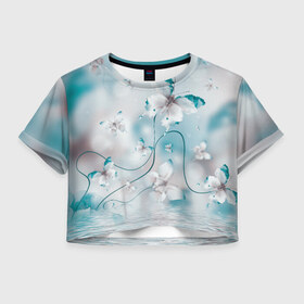 Женская футболка Cropp-top с принтом бабочки в Новосибирске, 100% полиэстер | круглая горловина, длина футболки до линии талии, рукава с отворотами | бабочки | крылышки | мотыльки | порхают