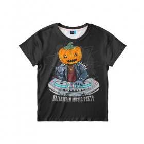 Детская футболка 3D с принтом Halloween party в Новосибирске, 100% гипоаллергенный полиэфир | прямой крой, круглый вырез горловины, длина до линии бедер, чуть спущенное плечо, ткань немного тянется | Тематика изображения на принте: diy | ghost | halloween | horror | makeup | scary | skull clown | trick or treat | вампир | ведьма | кошка | луна | магия | ночь | тыква | хэллоуин