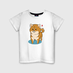 Детская футболка хлопок с принтом Шиба-ину в Новосибирске, 100% хлопок | круглый вырез горловины, полуприлегающий силуэт, длина до линии бедер | милашка | пёсик | пушистик | собака | шиба ину | щенок