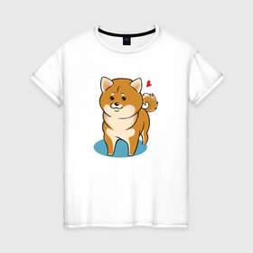 Женская футболка хлопок с принтом Шиба-ину в Новосибирске, 100% хлопок | прямой крой, круглый вырез горловины, длина до линии бедер, слегка спущенное плечо | милашка | пёсик | пушистик | собака | шиба ину | щенок