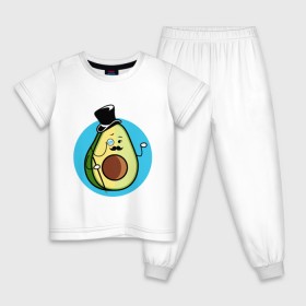Детская пижама хлопок с принтом Mr. Avocado в Новосибирске, 100% хлопок |  брюки и футболка прямого кроя, без карманов, на брюках мягкая резинка на поясе и по низу штанин
 | Тематика изображения на принте: авокадо | еда | сеньор | сноб | усы | фрукты