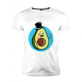 Мужская футболка премиум с принтом Mr. Avocado в Новосибирске, 92% хлопок, 8% лайкра | приталенный силуэт, круглый вырез ворота, длина до линии бедра, короткий рукав | авокадо | еда | сеньор | сноб | усы | фрукты