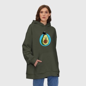 Худи SuperOversize хлопок с принтом Mr. Avocado в Новосибирске, 70% хлопок, 30% полиэстер, мягкий начес внутри | карман-кенгуру, эластичная резинка на манжетах и по нижней кромке, двухслойный капюшон
 | авокадо | еда | сеньор | сноб | усы | фрукты