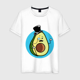 Мужская футболка хлопок с принтом Mr. Avocado в Новосибирске, 100% хлопок | прямой крой, круглый вырез горловины, длина до линии бедер, слегка спущенное плечо. | Тематика изображения на принте: авокадо | еда | сеньор | сноб | усы | фрукты