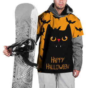 Накидка на куртку 3D с принтом Happy halloween в Новосибирске, 100% полиэстер |  | halloween | horror | вампир | кот | кот вампир | котик | кошка | летучие мыши | мыши | пятница 13 | страшилки | страшно | ужасы | хоррор | хэллоуин