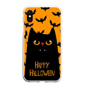 Чехол для iPhone XS Max матовый с принтом Happy halloween в Новосибирске, Силикон | Область печати: задняя сторона чехла, без боковых панелей | halloween | horror | вампир | кот | кот вампир | котик | кошка | летучие мыши | мыши | пятница 13 | страшилки | страшно | ужасы | хоррор | хэллоуин