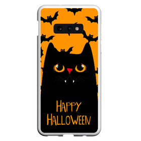 Чехол для Samsung S10E с принтом Happy halloween в Новосибирске, Силикон | Область печати: задняя сторона чехла, без боковых панелей | halloween | horror | вампир | кот | кот вампир | котик | кошка | летучие мыши | мыши | пятница 13 | страшилки | страшно | ужасы | хоррор | хэллоуин