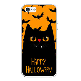 Чехол для iPhone 5/5S матовый с принтом Happy halloween в Новосибирске, Силикон | Область печати: задняя сторона чехла, без боковых панелей | halloween | horror | вампир | кот | кот вампир | котик | кошка | летучие мыши | мыши | пятница 13 | страшилки | страшно | ужасы | хоррор | хэллоуин