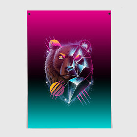 Постер с принтом RETRO CYBER BEAR NEON в Новосибирске, 100% бумага
 | бумага, плотность 150 мг. Матовая, но за счет высокого коэффициента гладкости имеет небольшой блеск и дает на свету блики, но в отличии от глянцевой бумаги не покрыта лаком | hotline miami | neon | outrun | outrun electro | retro | retrowave | synth | synthwave | неон | ретро | хотлайн майами