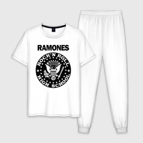 Мужская пижама хлопок с принтом Ramones в Новосибирске, 100% хлопок | брюки и футболка прямого кроя, без карманов, на брюках мягкая резинка на поясе и по низу штанин
 | ramone | ramones | группа | джонни | джоуи | ди ди томми | марки | панк | поп | раманес | раманэс | рамон | рамонес | рамонэс | рамоун | рамоунз | рамоунс | рок | хард | хардрок