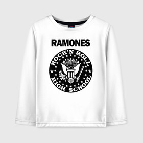 Детский лонгслив хлопок с принтом Ramones в Новосибирске, 100% хлопок | круглый вырез горловины, полуприлегающий силуэт, длина до линии бедер | Тематика изображения на принте: ramone | ramones | группа | джонни | джоуи | ди ди томми | марки | панк | поп | раманес | раманэс | рамон | рамонес | рамонэс | рамоун | рамоунз | рамоунс | рок | хард | хардрок