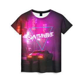 Женская футболка 3D с принтом SYNTHWAVE / RETROWAVE в Новосибирске, 100% полиэфир ( синтетическое хлопкоподобное полотно) | прямой крой, круглый вырез горловины, длина до линии бедер | hotline miami | neon | new retro wave | outrun | outrun electro | retro | retrowave | synth | synthwave | неон | ретро | хотлайн майами