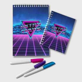 Блокнот с принтом SYNTHWAVE RETROWAVE в Новосибирске, 100% бумага | 48 листов, плотность листов — 60 г/м2, плотность картонной обложки — 250 г/м2. Листы скреплены удобной пружинной спиралью. Цвет линий — светло-серый
 | hotline miami | neon | new retro wave | outrun | outrun electro | retro | retrowave | synth | synthwave | неон | ретро | хотлайн майами