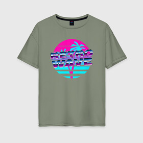Женская футболка хлопок Oversize с принтом RETROWAVE  в Новосибирске, 100% хлопок | свободный крой, круглый ворот, спущенный рукав, длина до линии бедер
 | hotline miami | neon | new retro wave | outrun | outrun electro | retro | retrowave | synth | synthwave | неон | ретро | хотлайн майами