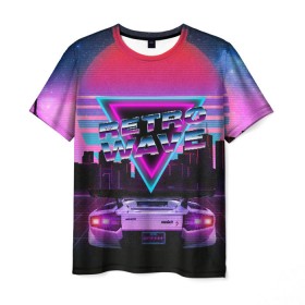 Мужская футболка 3D с принтом RETROWAVE в Новосибирске, 100% полиэфир | прямой крой, круглый вырез горловины, длина до линии бедер | hotline miami | neon | new retro wave | outrun | outrun electro | retro | retrowave | synth | synthwave | неон | ретро | хотлайн майами